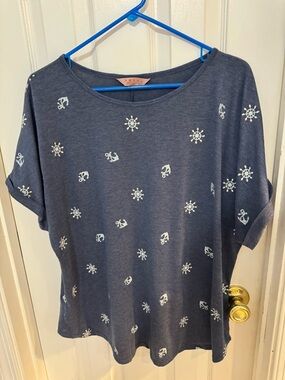 Amiana Navy Short Sleeve Nautical Anchor Tee
